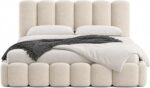 Cloud Upholstered Bed Frame, Teddy Fleece Modern Soft Boucle Platform Bed with Vertical Channel Headboard - Image 5