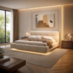 Modern Upholstered LED Floating Bed Frame with Tufted Headboard, No Box Spring Needed