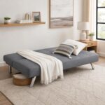 Modern Convertible Futon Sofa Bed - Gray Tufted Sleeper Couch with Chrome Legs - Adjustable Lounger for Small Spaces, Guest Room, Apartment - Image 4