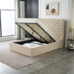 Modern Hydraulic Storage Bed Frame with Tufted Wingback Headboard, Lift Up Platform Bed with Spacious Under Bed Storage