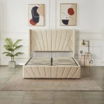 Modern hydraulic Storage Bed Frame, Velvet Upholstered Wingback Headboard, No Box Spring Required, Bedroom Furniture - Image 3