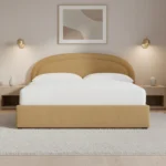 Curved Upholstered Platform Bed Frame with Modern Arch Headboard, Contemporary Fabric Bedroom Furniture, Heavy Duty Wooden Slat Support
