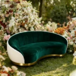 Modern Curved Sofa 2-Seater, Luxury Velvet Upholstered Channel Tufted Loveseat, Gold Metal Base, Contemporary Living Room Furniture - Image 5