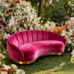 Modern Curved Sofa 2-Seater, Luxury Velvet Upholstered Channel Tufted Loveseat, Gold Metal Base, Contemporary Living Room Furniture - Image 2