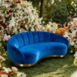Modern Curved Sofa 2-Seater, Luxury Velvet Upholstered Channel Tufted Loveseat, Gold Metal Base, Contemporary Living Room Furniture - Image 3