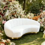 Modern Curved Sofa 2-Seater, Luxury Velvet Upholstered Channel Tufted Loveseat, Gold Metal Base, Contemporary Living Room Furniture - Image 4