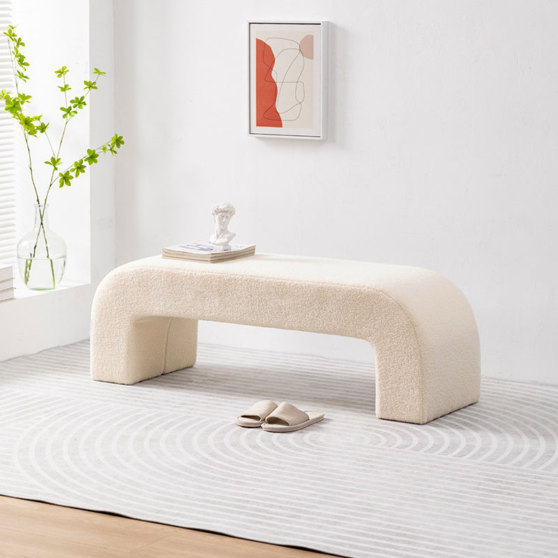 beige-1 Modern Lamb Velvet Bench, Multi-functional Shoe Changing Stool, Bed End Ottoman, Living Room Sofa Bench, Entryway Seating, Plush Upholstered Bench for Apartment & Home - Image 1