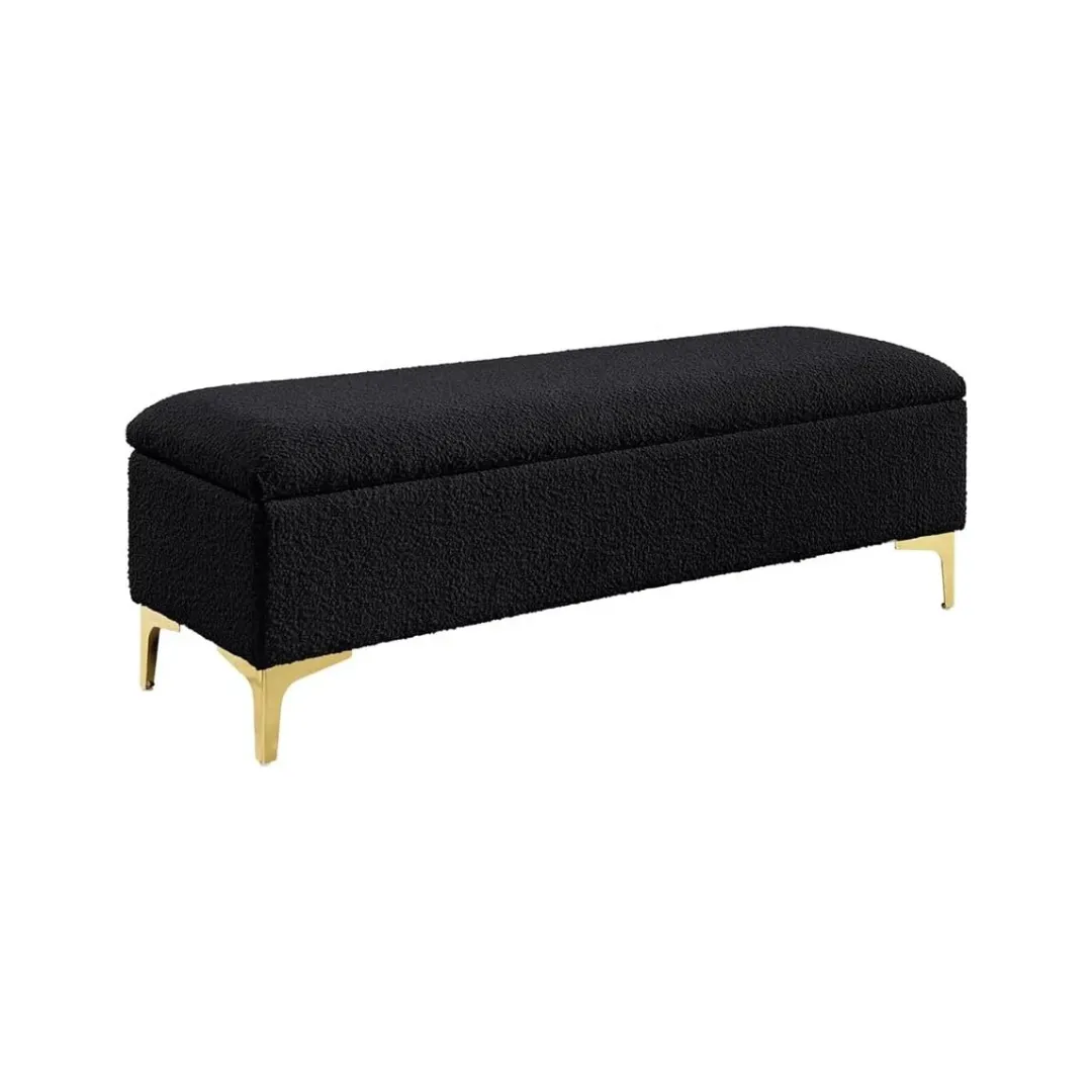 storage stool Boucle Storage Ottoman Bench Modern Upholstered Accent Stool with Golden Metal Legs, Luxury Teddy Fabric Sofa Seat for Bedroom, Living Room, Entryway - Image 1