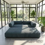 Corduroy Sofa Bed, Foldable Foam Sleeper, Convertible Floor Couch for Kids & Adults, Adjustable Lounger for Small Spaces - Image 2