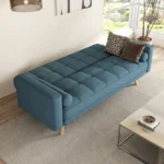 Convertible Futon Sofa Bed, Modern Fabric Sleeper Couch with 2 Bolster Pillows and Wooden Legs, Adjustable Folding Reclining Loveseat, Living Room Furniture - Image 3